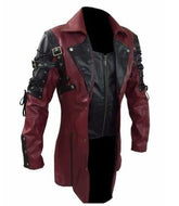 Men's Handmade Victorian Style Metrix Trench Coat - Halloween Dracula Red Leather Trench Coat for Men - MNCLeather